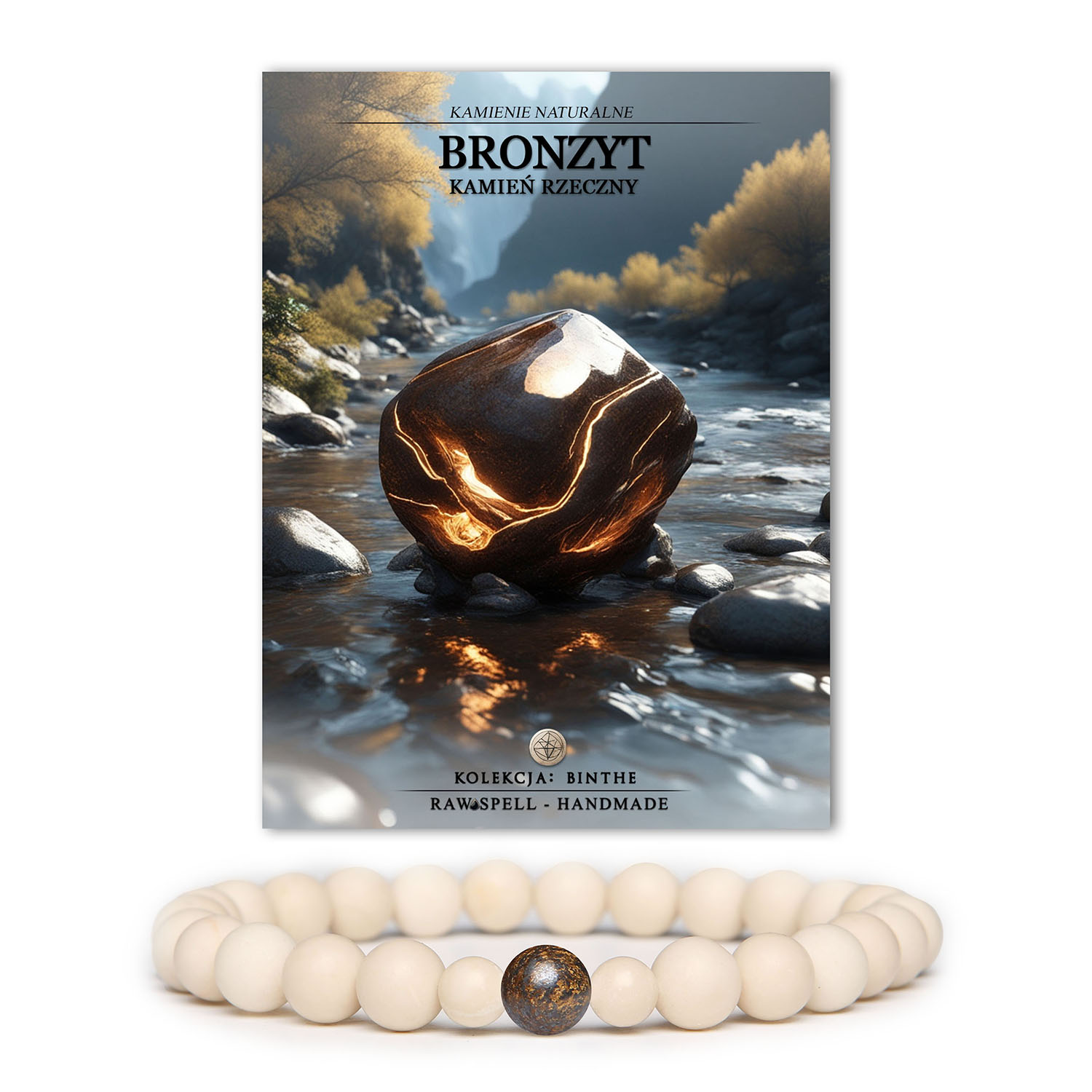 Stylowa bransoletka Binthe z bronzytem i kamieniem rzecznym, idealna dla kobiet i mężczyzn.