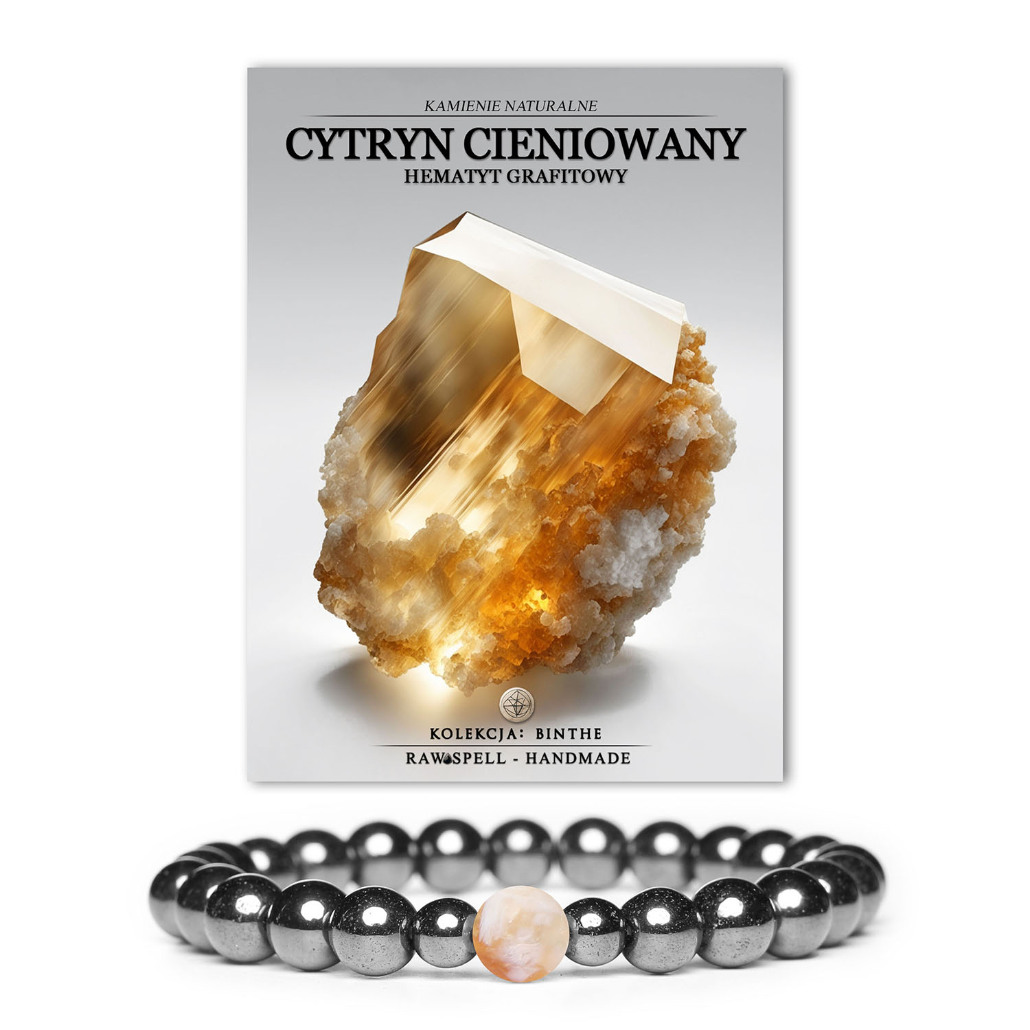 Bransoletka Binthe w odcieniach cytryny i grafitu, z naturalnymi kamieniami - idealna dla każdego, bez względu na płeć.