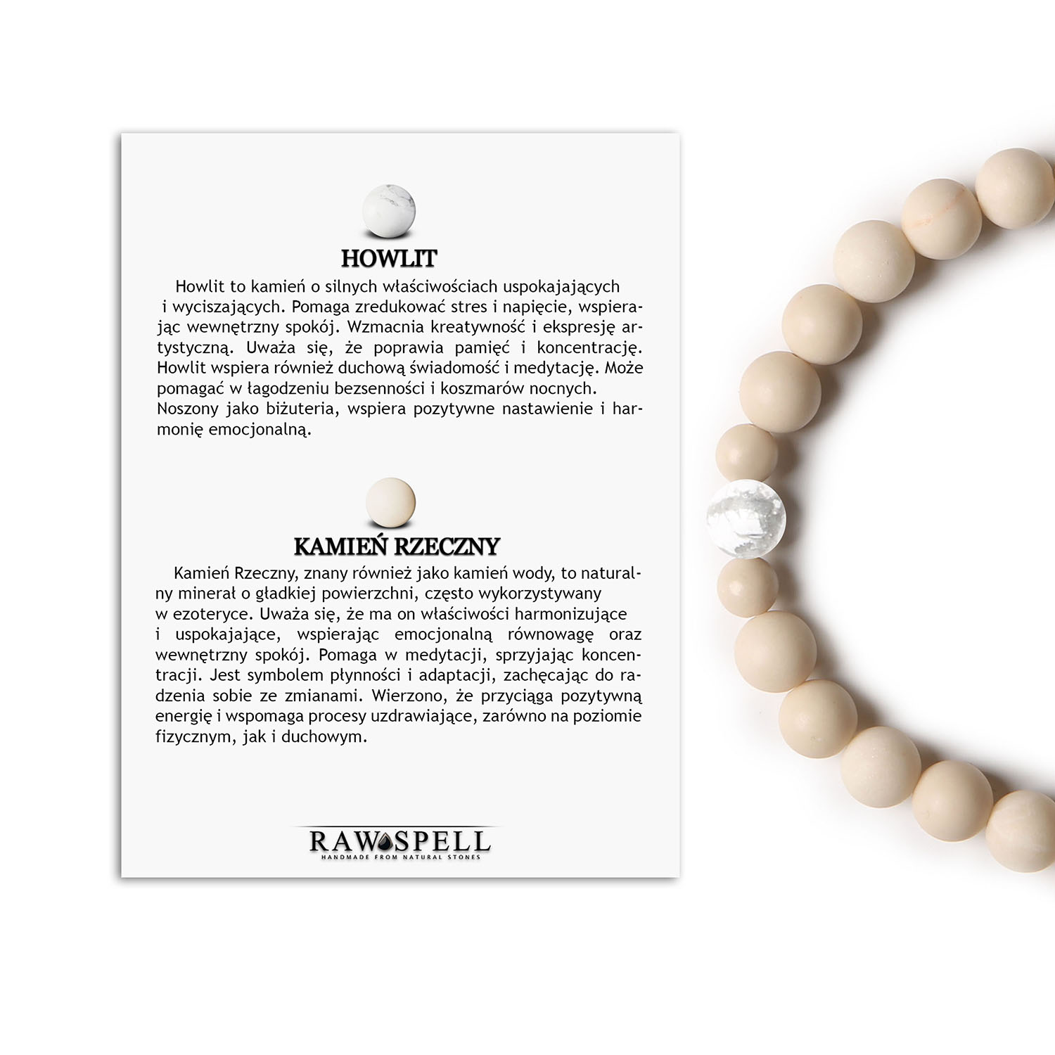 Bransoletka z kolekcji Binthe Howlit i Kamień Rzeczny Unisex Design Stylowa bransoletka Binthe z kamieni naturalnych, w tym Howlit i Kamień Rzeczny, idealna dla kobiet i mężczyzn.