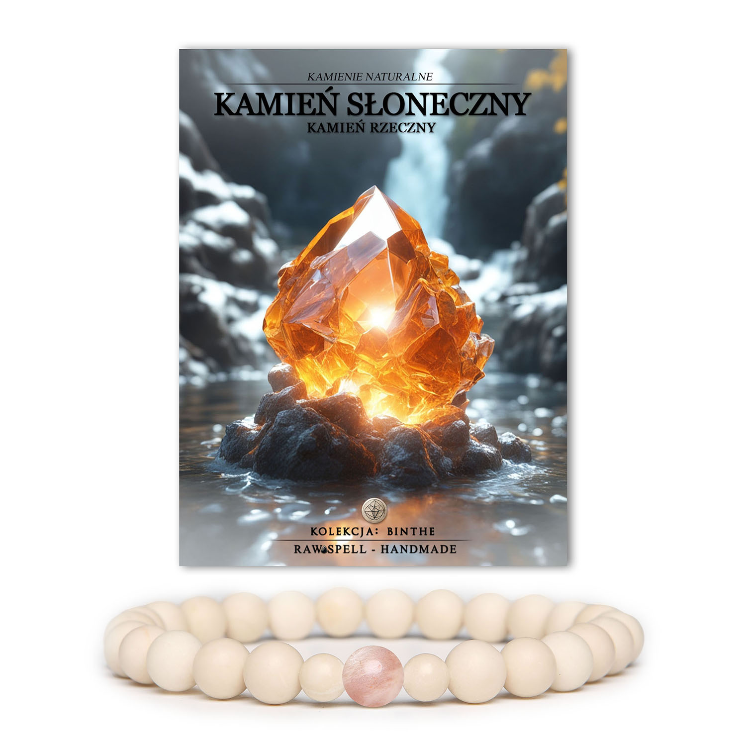 Elegancka bransoletka z kolekcji Binthe, ozdobiona kamieniem słonecznym i kamieniem rzecznym, doskonała dla kobiet i mężczyzn.