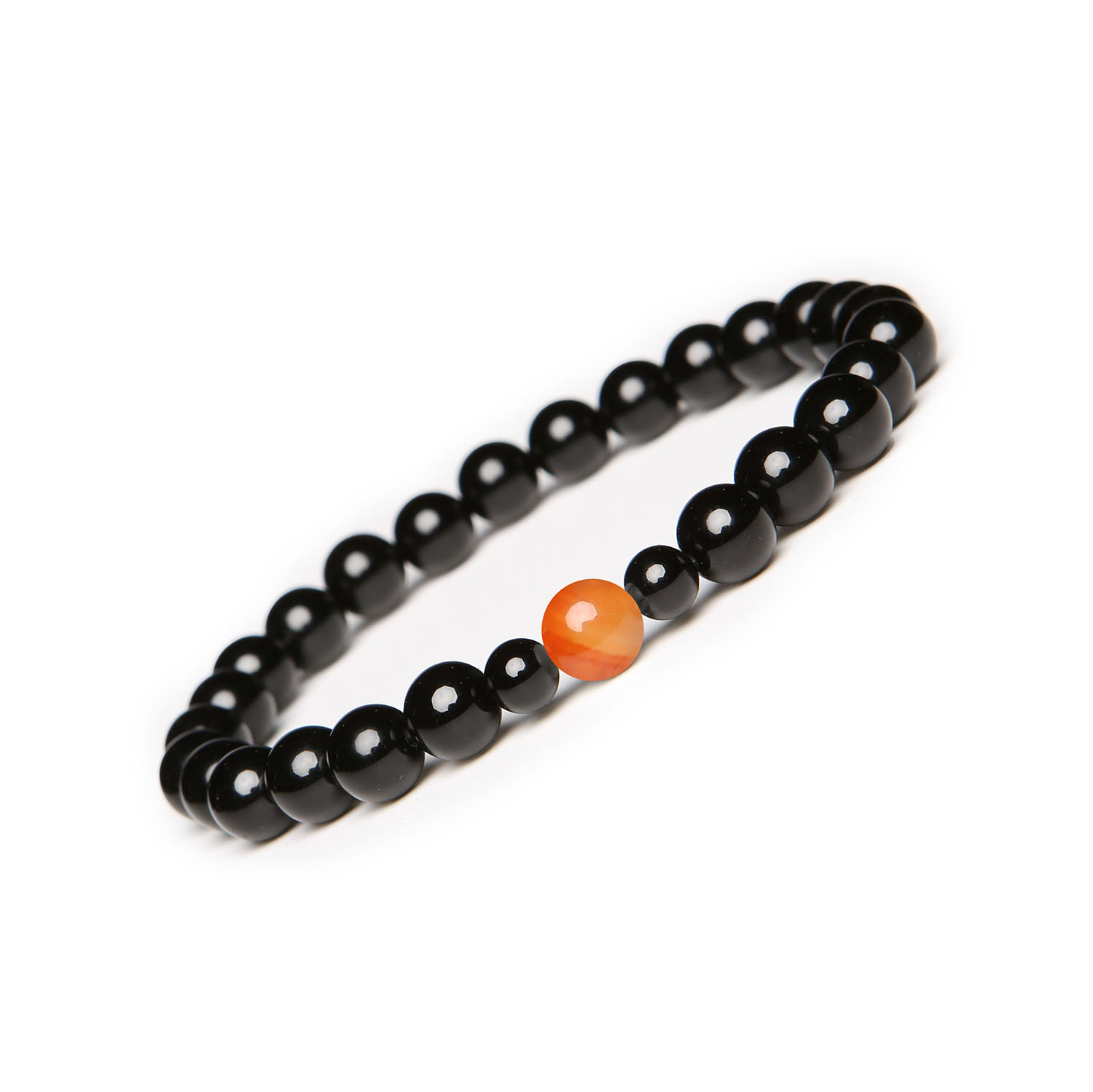 Bransoletka z kolekcji Binthe Karneol i Onyks, idealna dla kobiet i mężczyzn Bransoletka w męskim i damskim stylu z kolekcji Binthe, ozdobiona karneolem i onyksami.