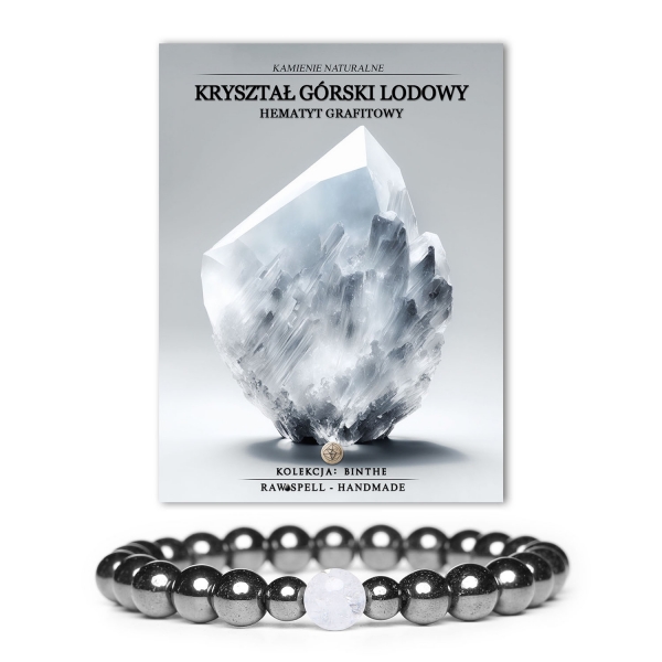 Elegancka bransoletka damska i męska Binthe z naturalnymi kamieniami: kryształ górski, hematyt w kolorze grafitu.