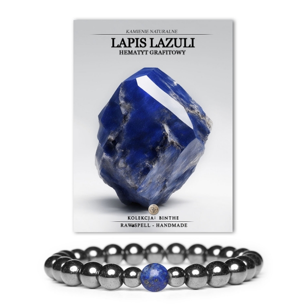 Bransoletka Binthe z lapis lazuli i hematytu - grafitowe kamienie naturalne dla kobiet i mężczyzn.