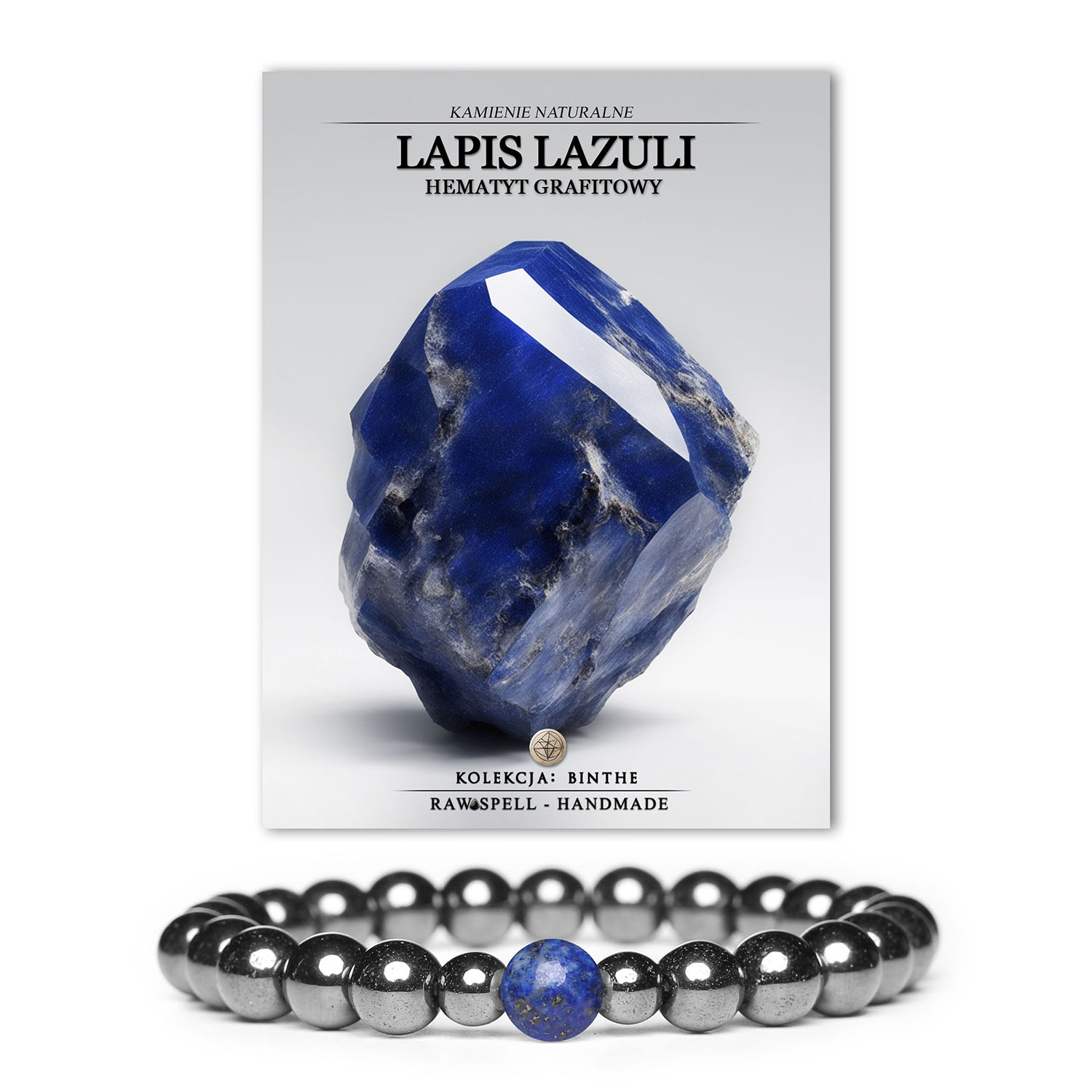 Bransoletka Binthe z lapis lazuli i hematytu - grafitowe kamienie naturalne dla kobiet i mężczyzn.