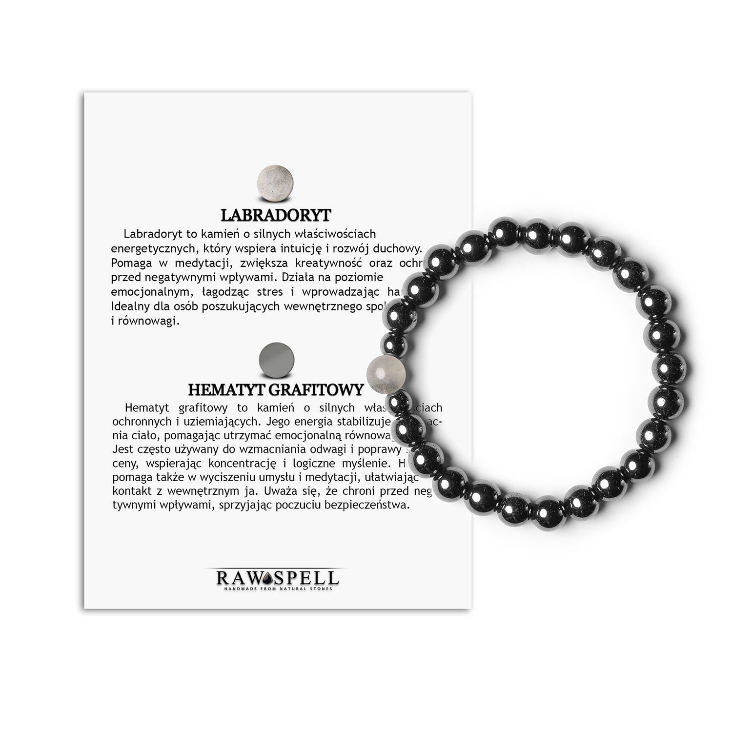 Bransoletka z kolekcji Binthe Naturalne kamienie Labradoryt i Hematyt Grafitowy, dla każdego stylu Binthe bransoletka z labradorytem i grafitowym hematytem, wyjątkowy dodatek stworzony z myślą o mężczyznach i kobietach ceniących naturalne materiały.