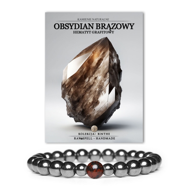 Bransoletka z kolekcji Binthe w brązowym obsydianie i grafitowym hematycie - kamienie naturalne, idealna dla kobiet i mężczyzn.