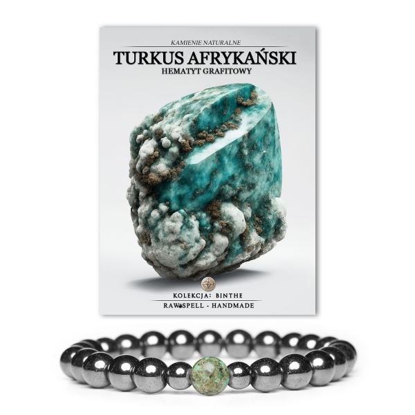 Elegancka bransoletka z naturalnych kamieni w kolorze turkusowym i grafitowym, stworzona przez markę Binthe, idealna dla kobiet i mężczyzn.