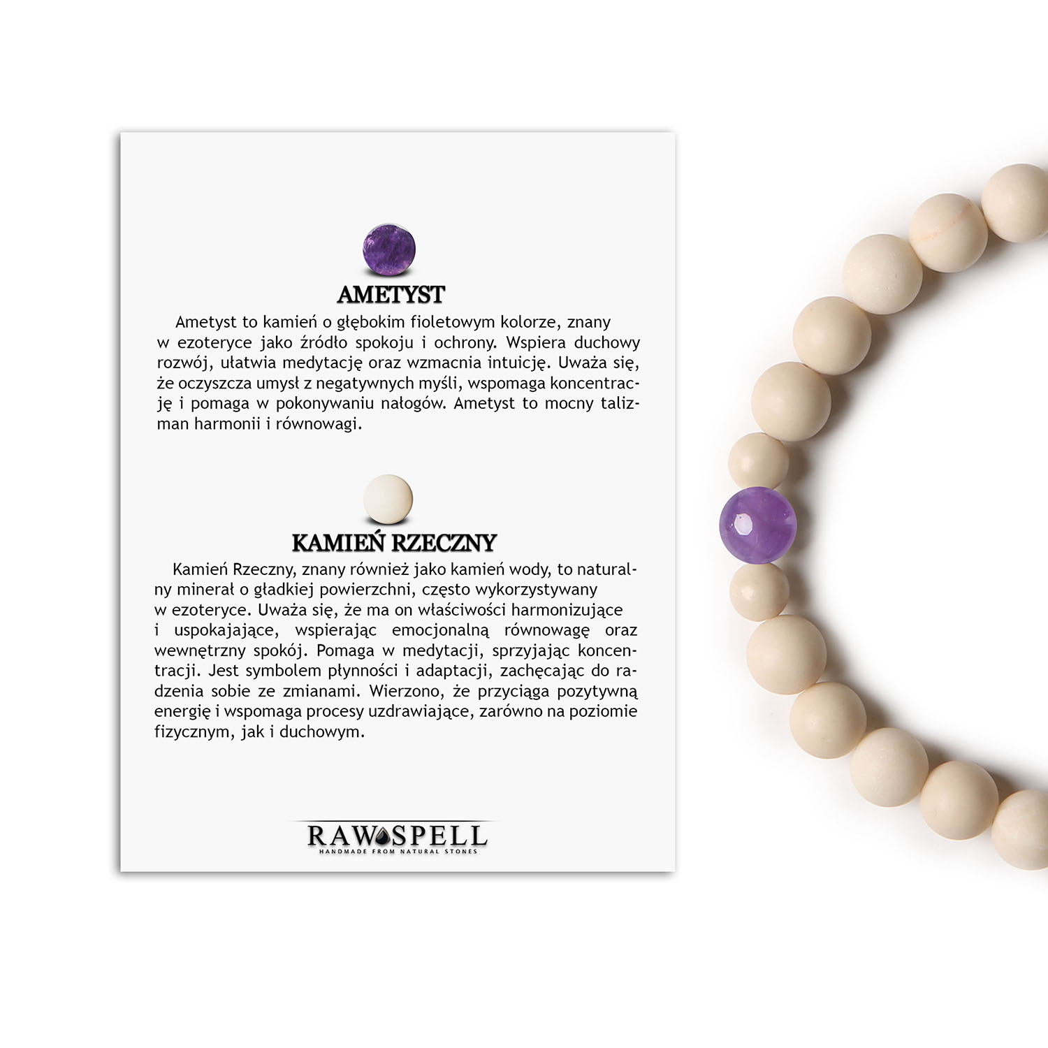 Bransoletka z kolekcji Binthe - Unikalna bransoletka z ametystu i kamienia rzecznego, stworzona z myślą o kobietach i Bransoletka w kolekcji Binthe z naturalnymi kamieniami ametystu i kamienia rzecznego, modny dodatek unisex dla każdego.