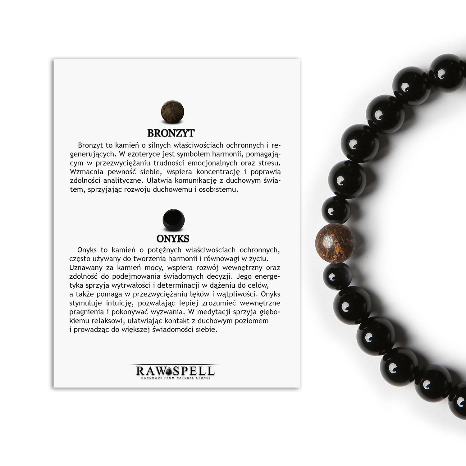 Bransoletka z kolekcji Binthe - doskonały wybór z bronzytem i onyksami, stworzone z myślą o kobietach i mężczyznach Uniwersalna bransoletka z bronzytem i onyksami z kolekcji Binthe, dostępna w wariantach dla kobiet i mężczyzn.