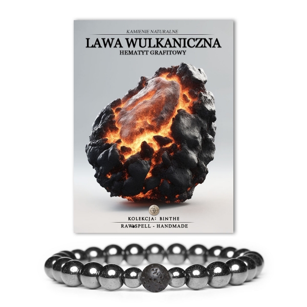 Stylowa bransoletka z lawy wulkanicznej i hematytu grafitowego z kolekcji Binthe — idealna dla kobiet i mężczyzn.