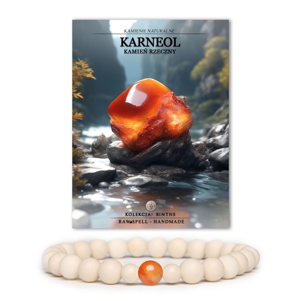 Bransoletka Binthe z naturalnymi kamieniami: karneolem i kamieniem rzecznym, idealna dla kobiet i mężczyzn.