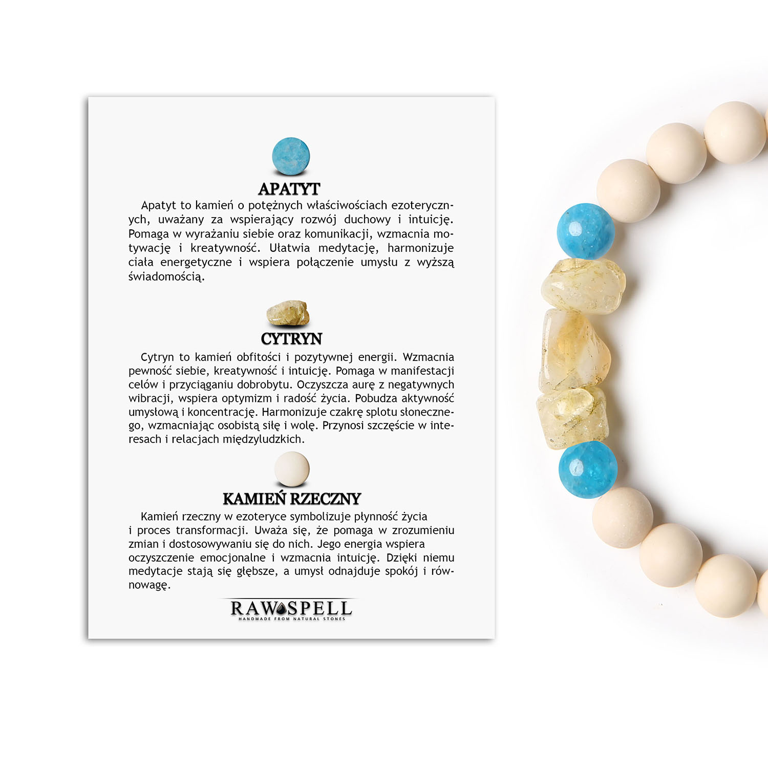 Bransoletka z kolekcji Cymiri! Naturalne kamienie Apatyt, Cytryn, Kamień Rzeczny – dla Mężczyzn i Kobiet Bransoletka z kolekcji Cymiri, wykonana z Apatytu, Cytrynu i Kamienia Rzecznego – wyjątkowy dodatek dla mężczyzn i kobiet.