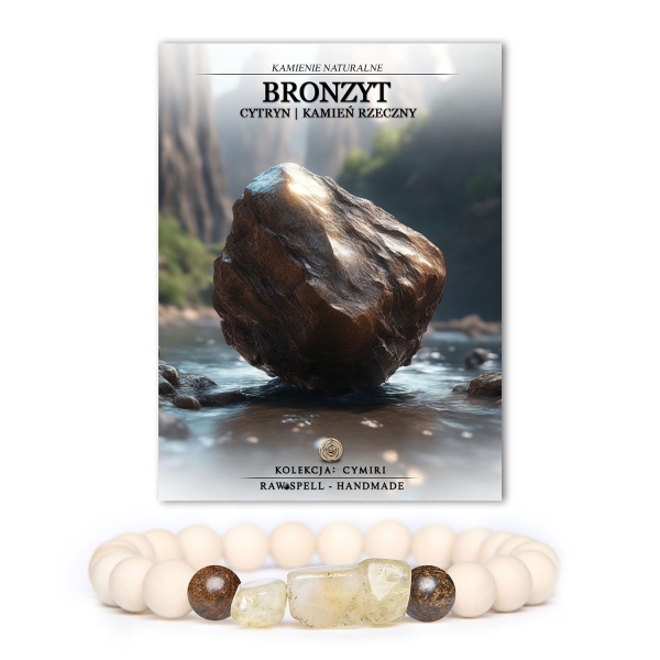 Stylowa bransoletka dla mężczyzn i kobiet z kolekcji Cymiri, stworzona z kamieni naturalnych: bronzytu, cytrynu i kamienia rzecznego.