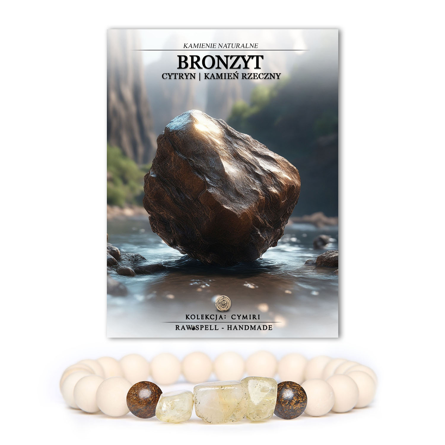 Stylowa bransoletka dla mężczyzn i kobiet z kolekcji Cymiri, stworzona z kamieni naturalnych: bronzytu, cytrynu i kamienia rzecznego.