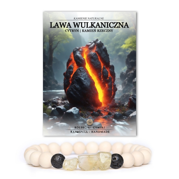 Elegancka bransoletka z naturalnych kamieni Cymiri, łącząca Lawa Wulkaniczna, Cytryn oraz Kamień Rzeczny dla Mężczyzn i Kobiet.