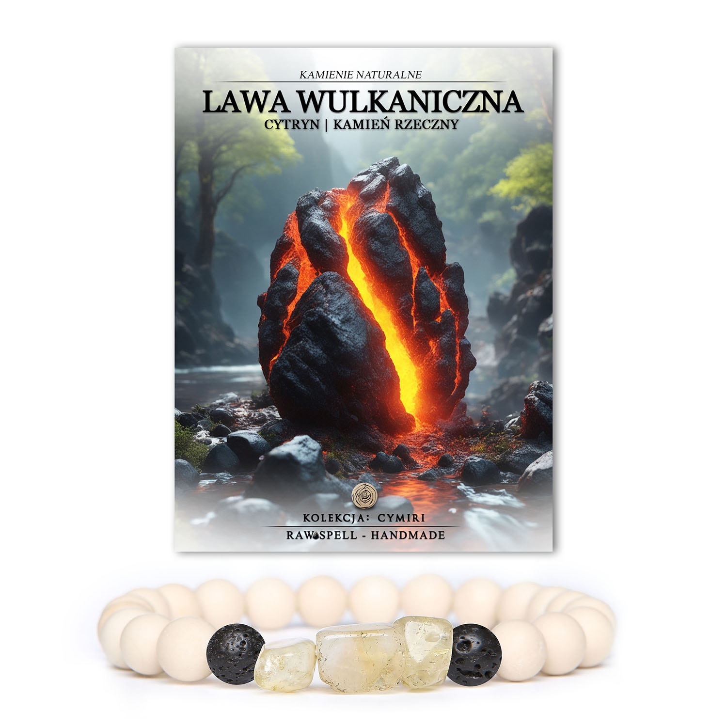 Elegancka bransoletka z naturalnych kamieni Cymiri, łącząca Lawa Wulkaniczna, Cytryn oraz Kamień Rzeczny dla Mężczyzn i Kobiet.