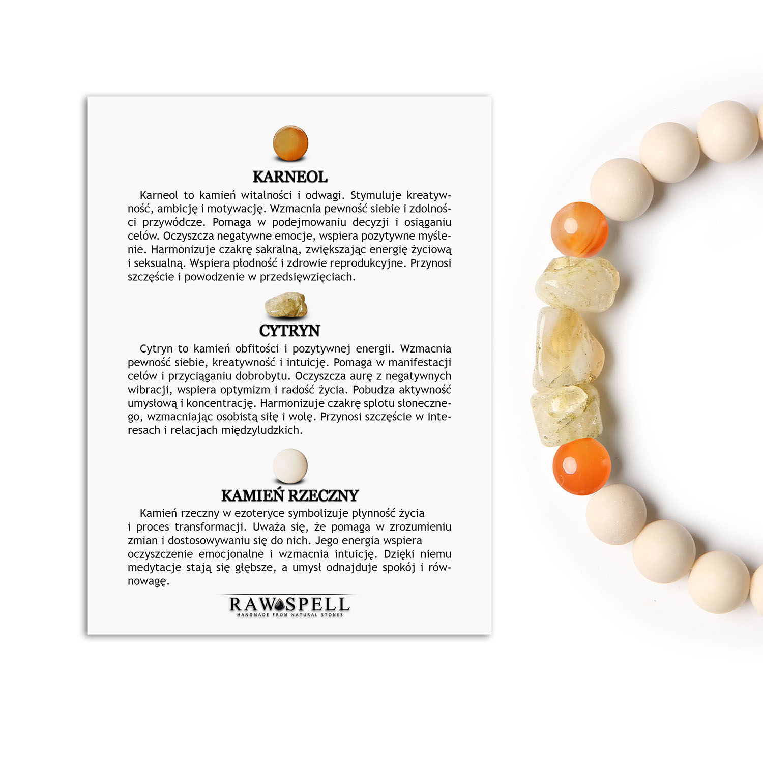 Bransoletka z kolekcji Cymiri naturalne kamienie karneol, cytryn i kamień rzeczny. Stylowa i unisex – dla każdego. Stylowa bransoletka Cymiri z naturalnym karneolem, cytrynem i kamieniem rzecznym - doskonały dodatek dla każdej kobiety i mężczyzny.