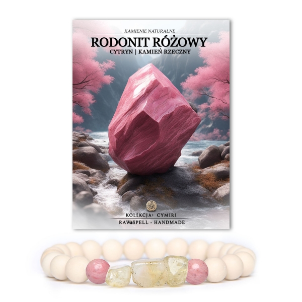 Stylowa bransoletka z kolekcji Cymiri, wykonana z rodonitu różowego, cytrynu i kamienia rzecznego, dla unisex.