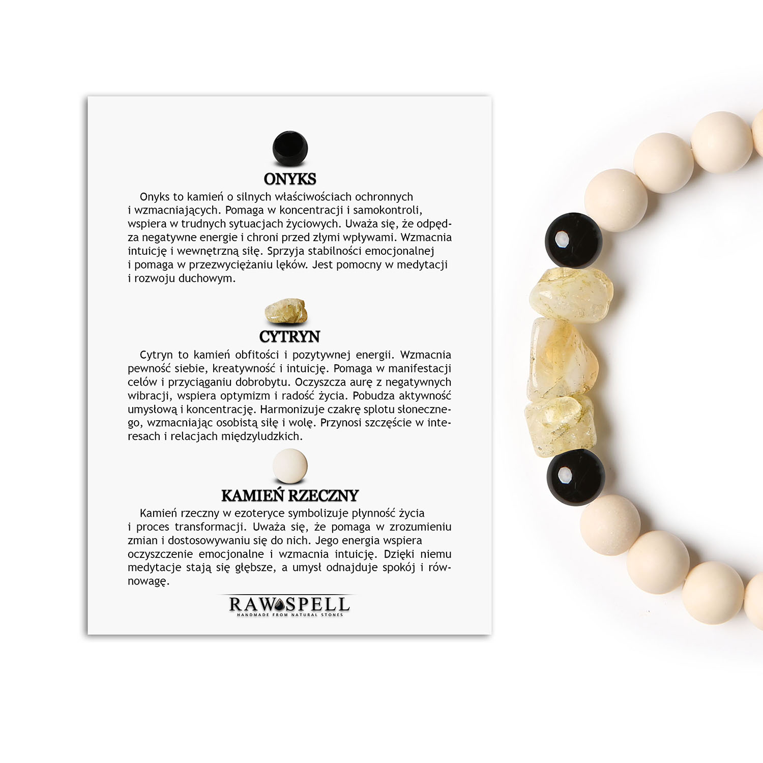 Bransoletka z kolekcji Cymiri naturalny Onyks, Cytryn i Kamień Rzeczny. Idealna dla każdego, kto ceni wyjątkowy styl Uniwersalna bransoletka Cymiri z kamieni naturalnych, w składzie onyks, cytryn oraz kamień rzeczny, dedykowana dla każdego.