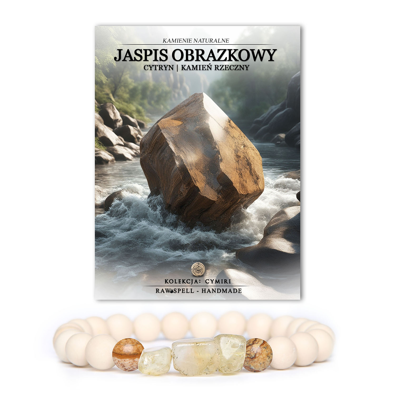 Elegancka bransoletka z kolekcji Cymiri z Jaspisem Obrazkowym, Cytrynem i Kamieniem Rzecznym, dedykowana dla kobiet i mężczyzn.