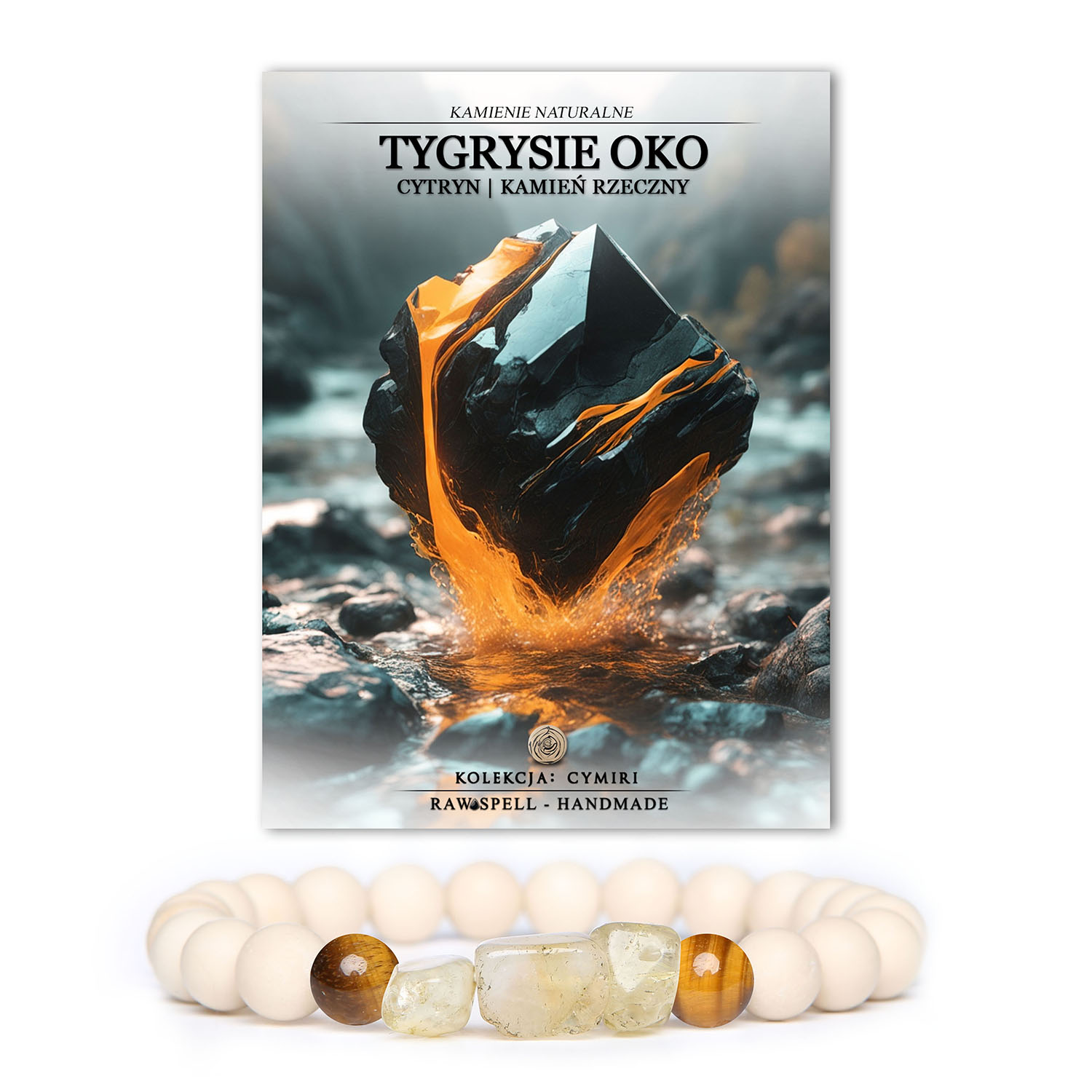 Stylowa bransoletka Cymiri z kamieni naturalnych, w tym Tygrysiego Oka, Cytrynu i Kamienia Rzecznego, doskonała dla obu płci.
