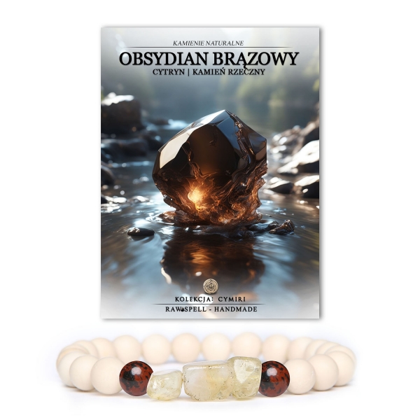 Bransoletka z kamieni naturalnych z kolekcji Cymiri, wykonana z brązowego obsydianu, cytrynu i kamienia rzecznego - idealna dla mężczyzn i kobiet.