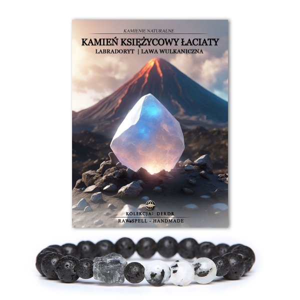 Stylowa bransoletka Derdr z naturalnymi kamieniami: księżycowy łaciaty, labradoryt i lawa wulkaniczna - unisex.
