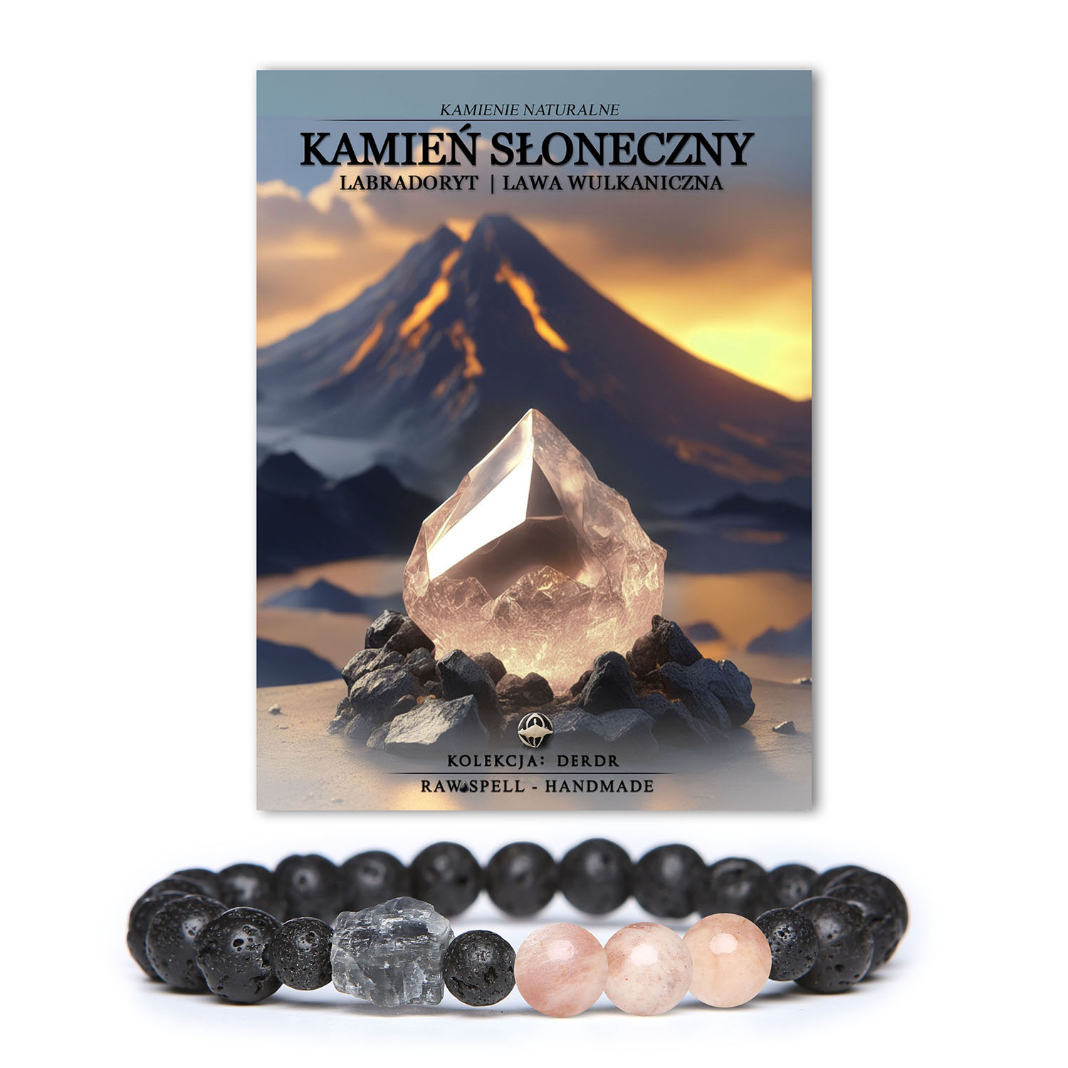 Stylowa bransoletka Derdr z Kamieniem Słonecznym, Labradorytem i Lawą Wulkaniczną, stworzona z myślą o mężczyznach i kobietach.