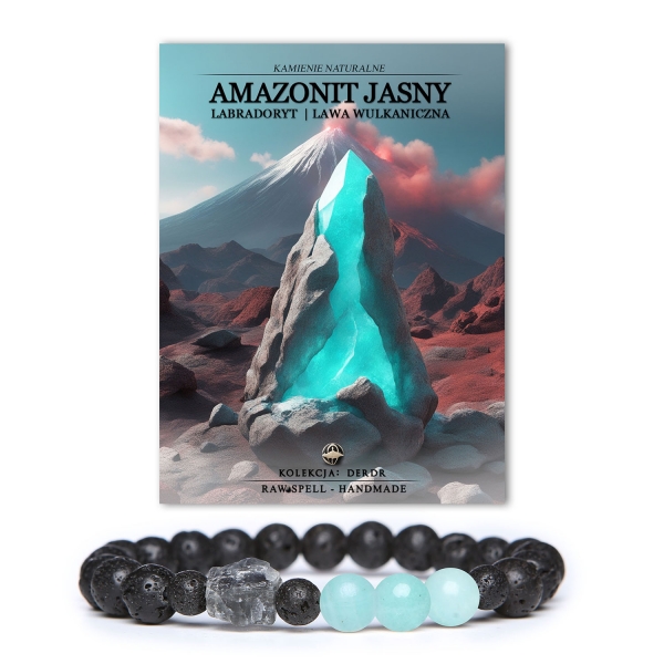 Elegancka bransoletka z kolekcji Derdr z jasnym amazonitem, labradorytem i lawą wulkaniczną – idealny wybór dla pań i panów.