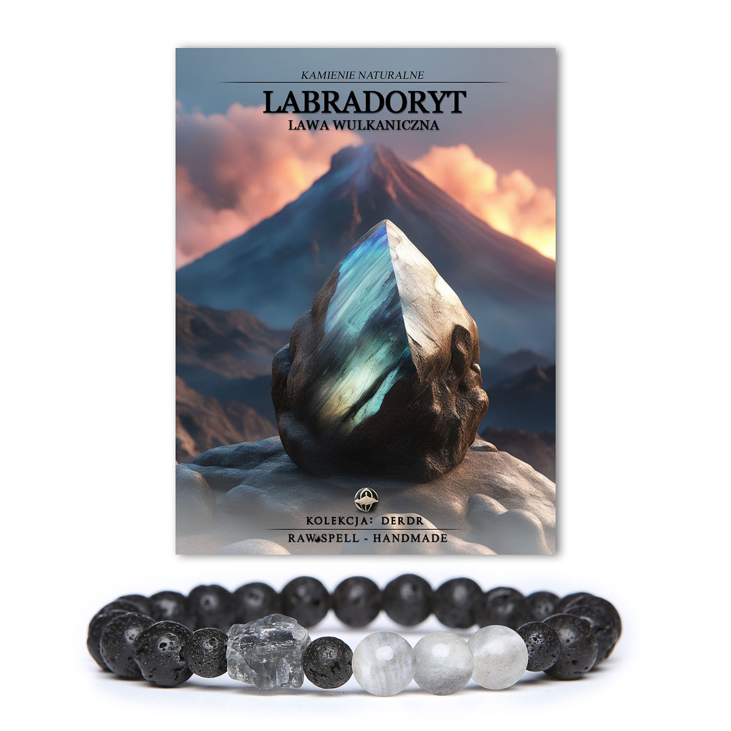 Bransoletka Derdr z labradorytem i lawą wulkaniczną, ręcznie wykonana z naturalnych kamieni, odpowiednia dla kobiet i mężczyzn.