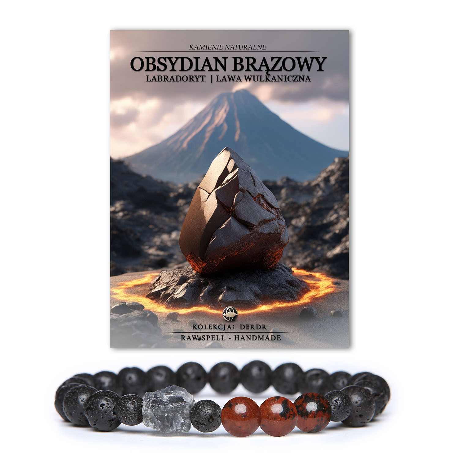 Bransoletka Derdr z obsydianem brązowym, labradorytem i lawą wulkaniczną – elegancka biżuteria z naturalnych kamieni dla kobiet i mężczyzn.