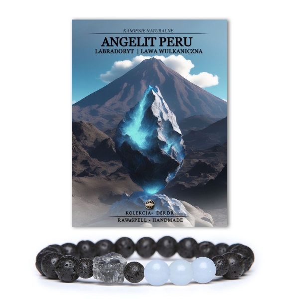 Elegancka bransoletka z naturalnych kamieni: angelit, labradoryt i lawa wulkaniczna, dostępna w kolekcji Derdr dla kobiet i mężczyzn.