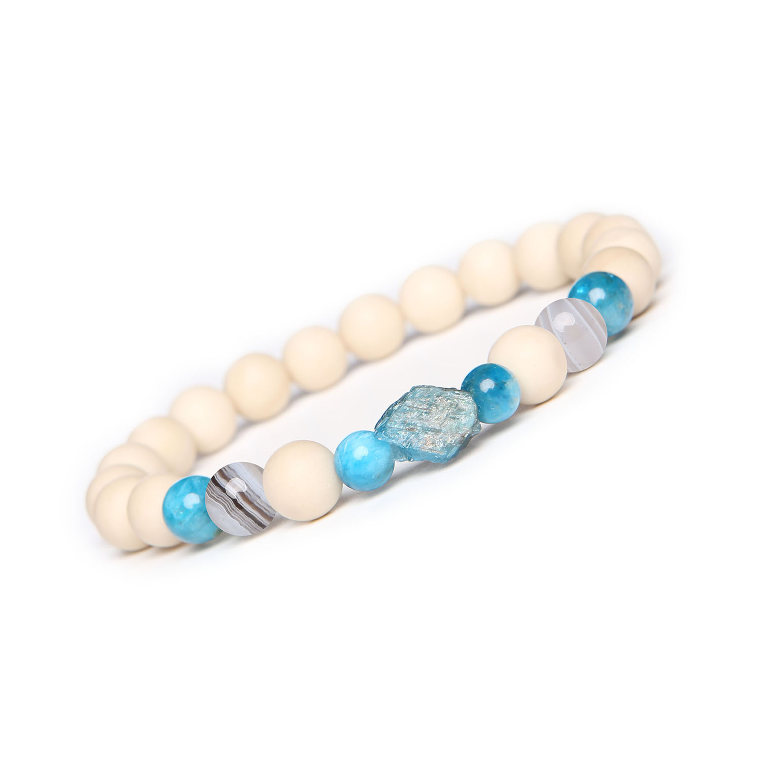 Bransoletka z kolekcji Fair Agat Botswana, Apatyt & Kamień Rzeczny. Styl dla niej i dla niego. Idealna na każdą okazję Bransoletka z kolekcji Fair, wykonana z Agatu Botswana, Apatyty i Kamieni Rzecznych, idealna dla kobiet i mężczyzn.