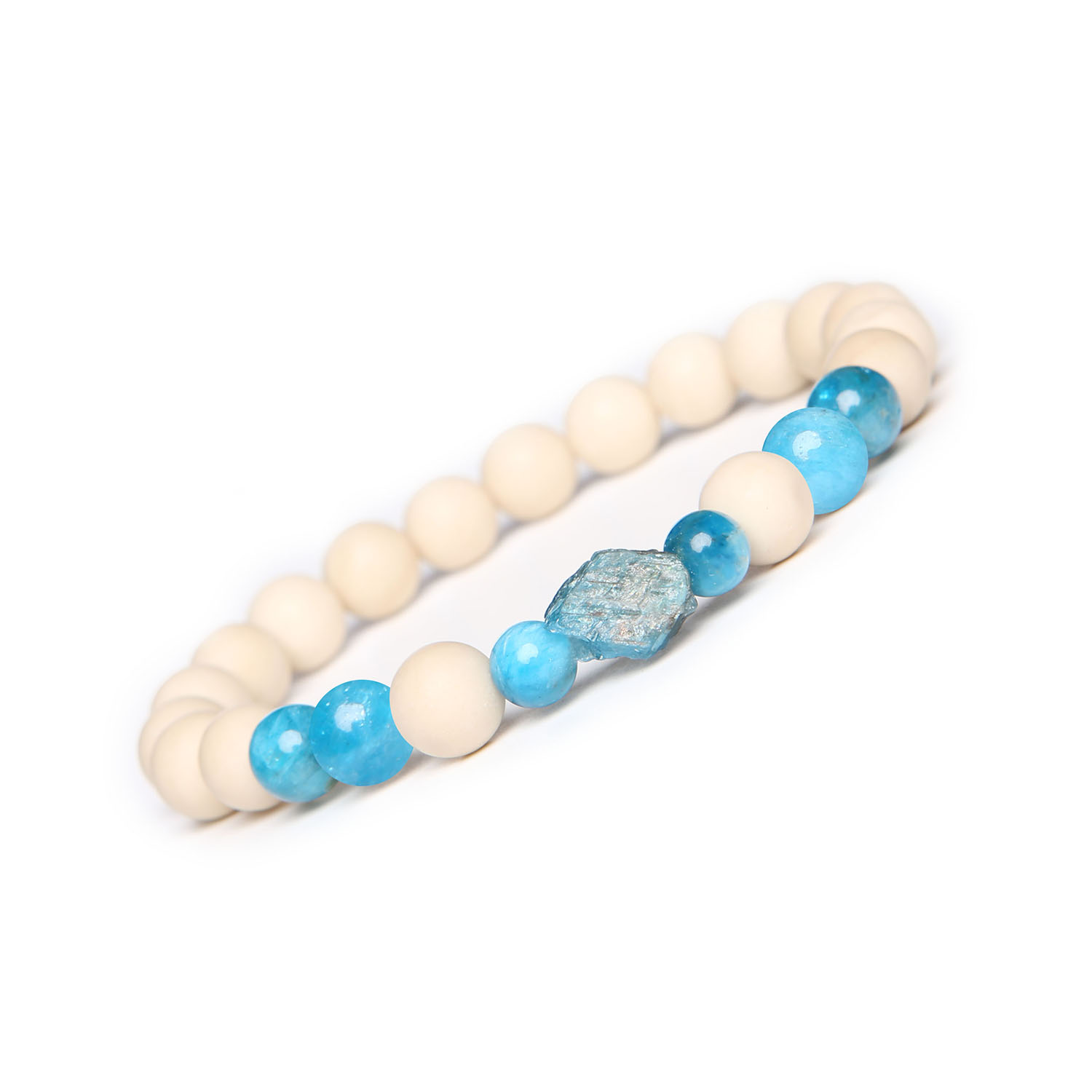 Bransoletka z kolekcji Fair - Apatyt i Kamień Rzeczny. Damska i męska. Idealna dla każdego, kto ceni naturalne piękno Stylowa bransoletka z kolekcji Fair z apatytu oraz kamienia rzecznego, dostępna dla kobiet i mężczyzn.