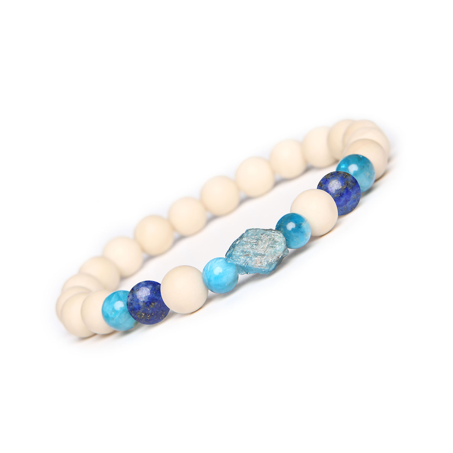 Bransoletka z kolekcji Fair Lapis Lazuli, Apatyt, Kamień Rzeczny. Idealna dla kobiet i mężczyzn. Odkryj unikalny styl Damska i męska bransoletka z kolekcji Fair z Lapis Lazuli, Apatytem i Kamieniem Rzecznym.