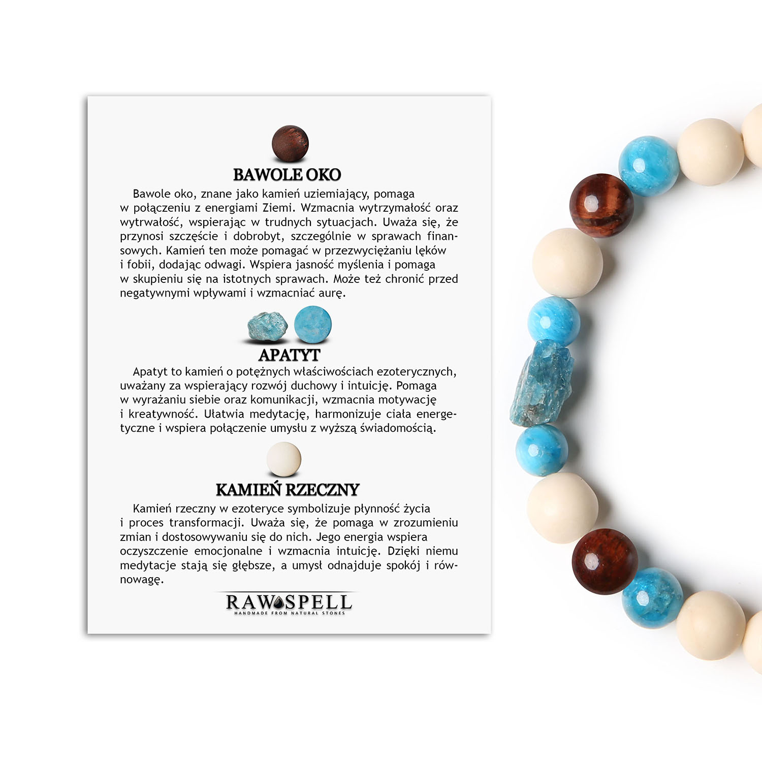 Bransoletka z kolekcji Fair z Bawołowym Okiem, Apatytem i Kamieniem Rzecznym. Styl dla każdego - damska i męska do wyboru Stylowa bransoletka Fair z bawolim okiem, apatytami i kamieniami rzecznymi, doskonała dla obu płci.