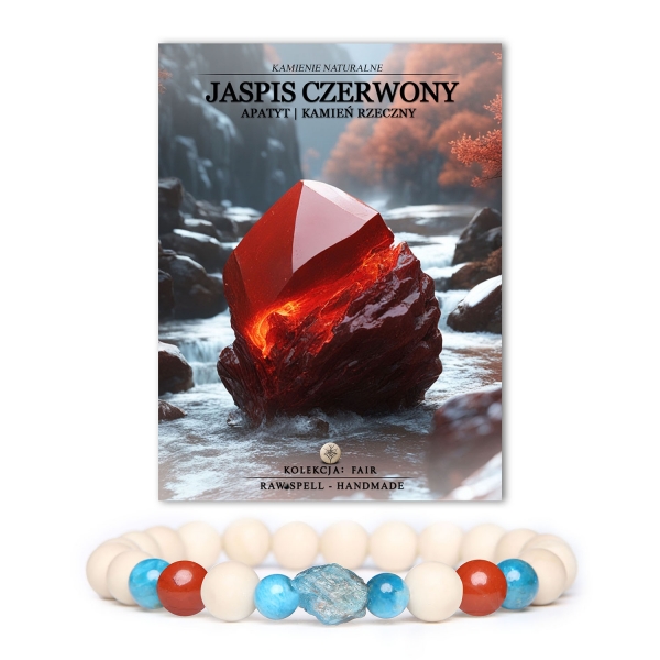 Stylowa bransoletka z czerwonym jaspisem, apatytem i kamieniem rzecznym, dostępna w kolekcji Fair dla kobiet i mężczyzn.