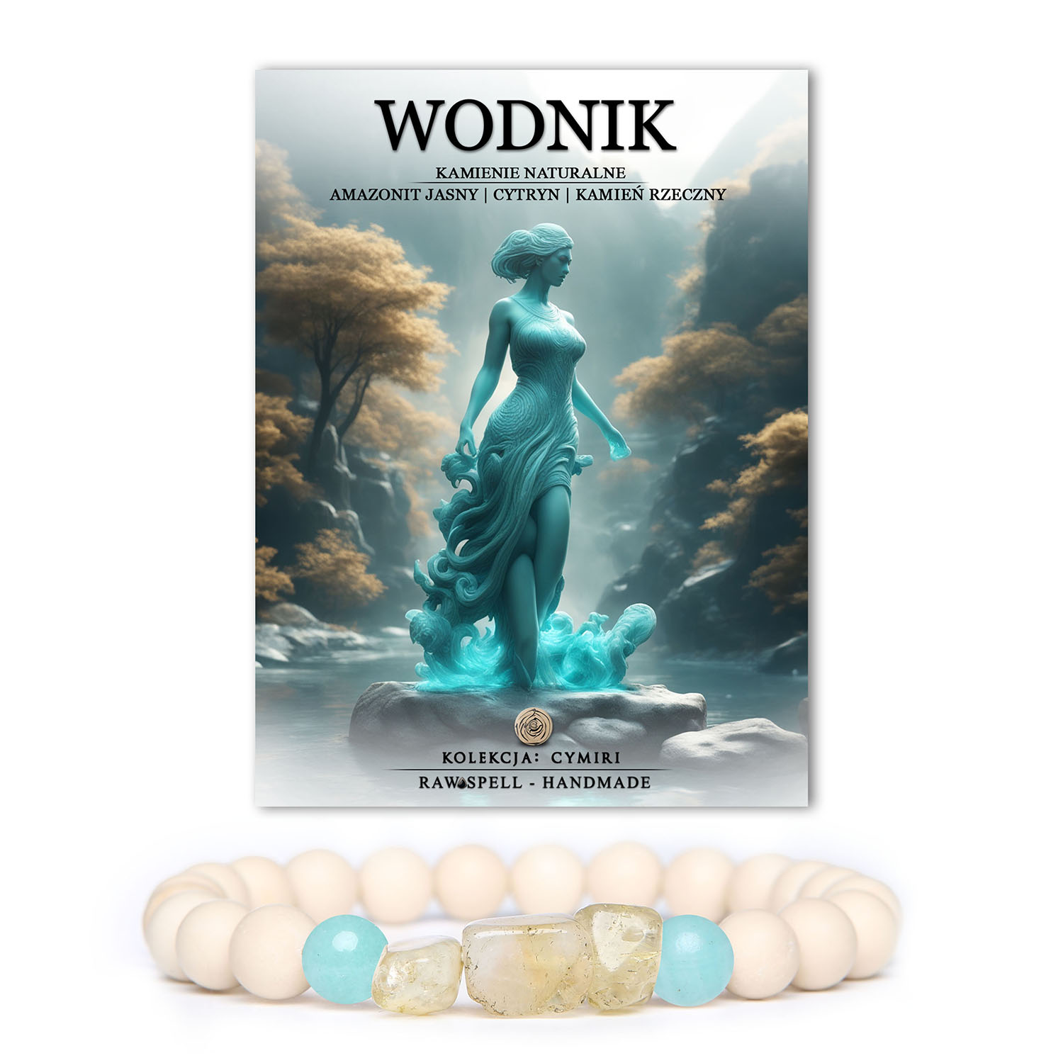 Urokliwa bransoletka z naturalnych kamieni w kolekcji Cymiri, symbolizująca Wodnika, pełna energii i oryginalności. Wykonana z jasnego amazonitu, cytrynu oraz kamienia rzecznego, jest nie tylko modnym dodatkiem, ale także amuletem przyciągającym dobre wibracje. Doskonały wybór dla tych, którzy cenią sobie harmonię i indywidualizm.