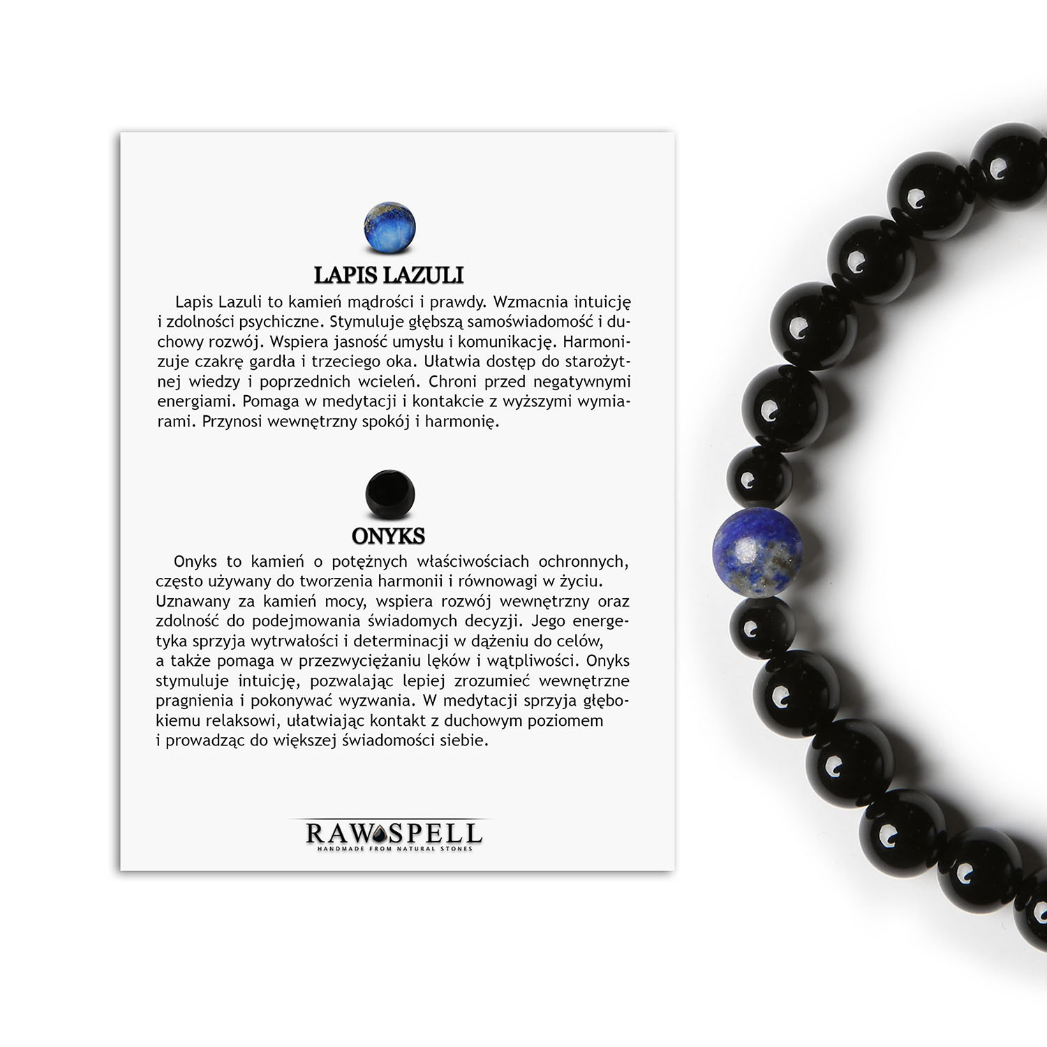 Damska i męska bransoletka Binthe z Lapis Lazuli i Onyksu - elegancja na każdy dzień Bransoletka Binthe z lapis lazuli oraz onyksu, unikalny design dla kobiet i mężczyzn.