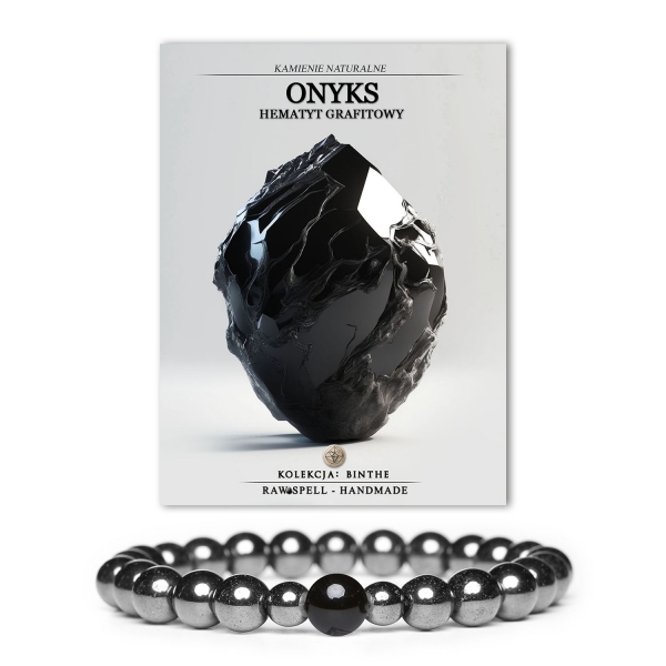 Elegancka bransoletka z onyksu i hematytu grafitowego z kolekcji Binthe, perfekcyjna dla miłośników biżuterii z kamieni naturalnych.