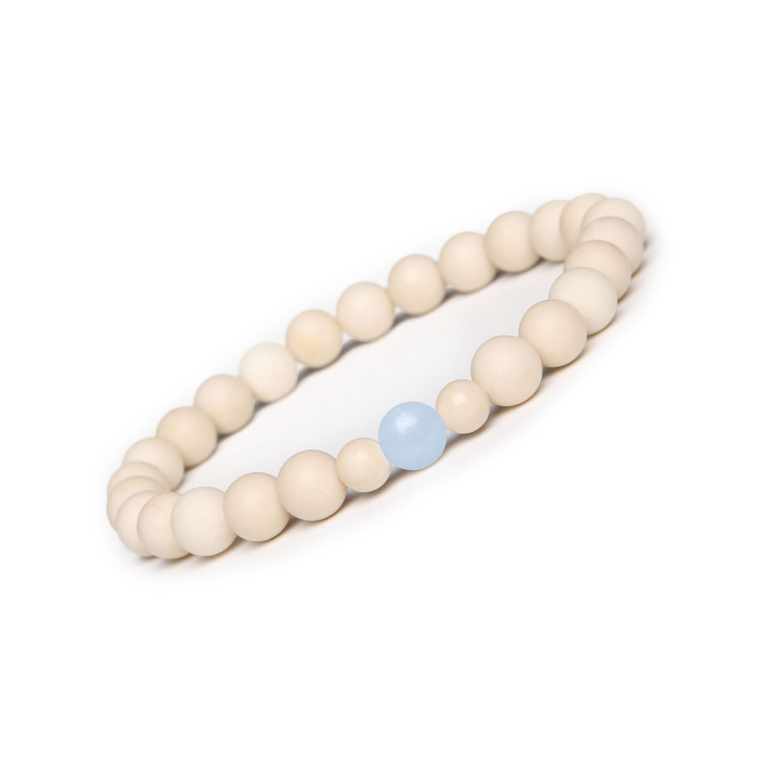 Damska i męska bransoletka z kolekcji Binthe – Angelit z Peru oraz Kamień Rzeczny Elegancka bransoletka Binthe z kamieniami naturalnymi: angelit pochodzący z Peru oraz kamień rzeczny, idealna zarówno dla kobiet, jak i mężczyzn.