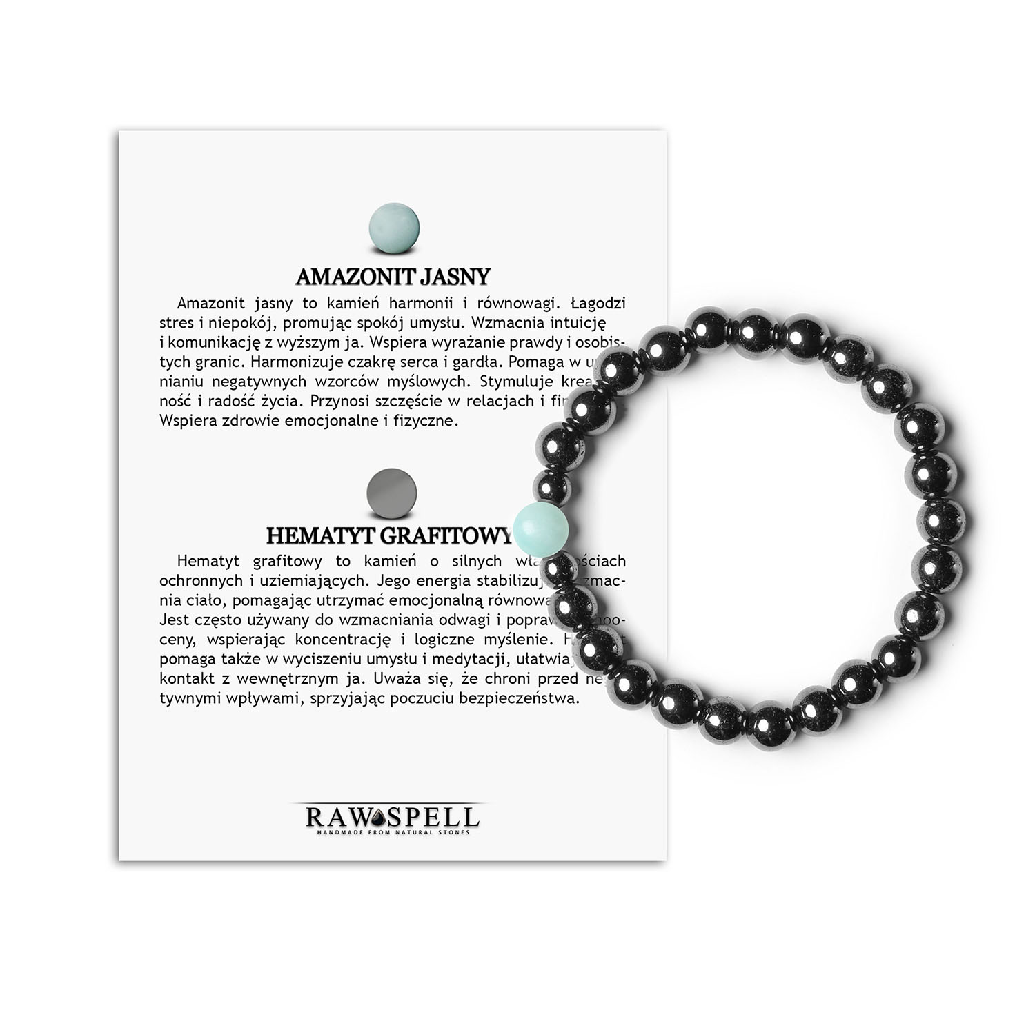 Elegancka Bransoletka z Amazonitu i Grafitowego Hematyty - Kolekcja Binthe, Unisex Bransoletka z kolekcji Binthe wykonana z jasnego amazonitu i grafitowego hematytu, idealna dla kobiet i mężczyzn, ozdobiona naturalnymi kamieniami.