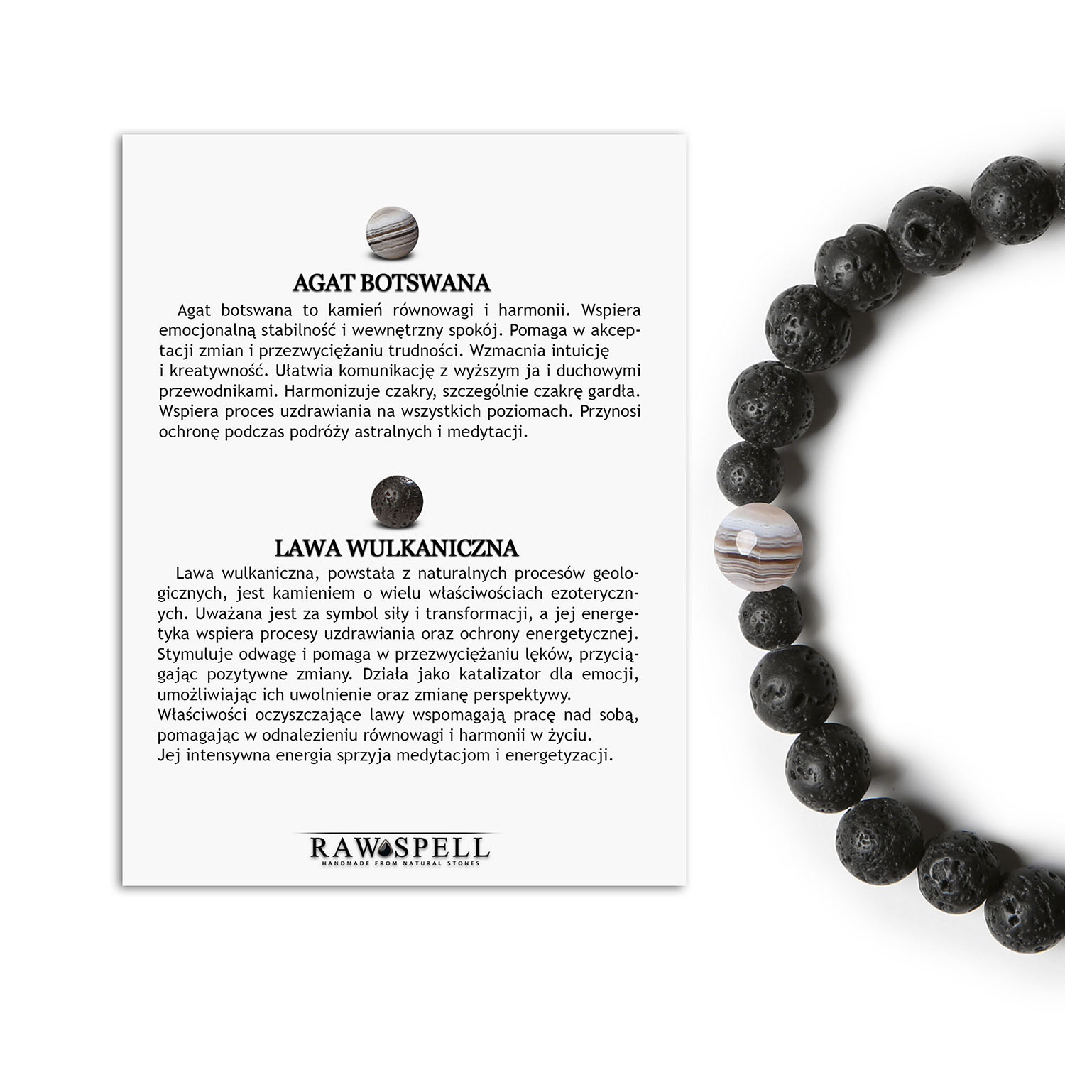 Elegancka Bransoletka z kolekcji Binthe Agat Botswana i Lawa Wulkaniczna Damska i Męska Elegancka bransoletka z kolekcji Binthe, łącząca agat Botswana i lawę wulkaniczną, dostępna zarówno dla pań, jak i panów.