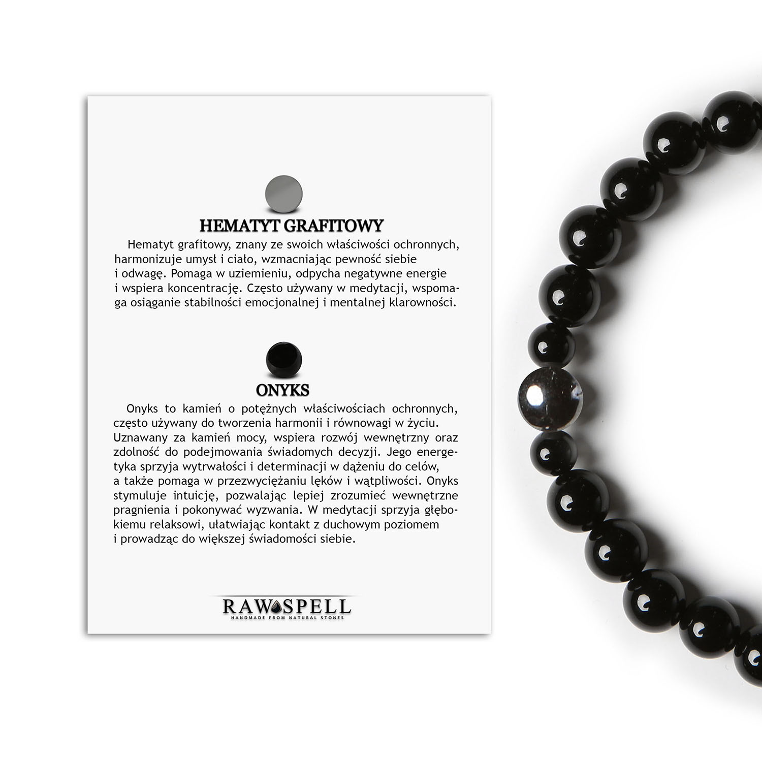 Elegancka bransoletka Binthe z Hematytem Grafitowym i Onyks, uniwersalna dla dama i pana Stylowa bransoletka z hematytu grafitowego i onyksu z kolekcji Binthe, idealna dla kobiet i mężczyzn.