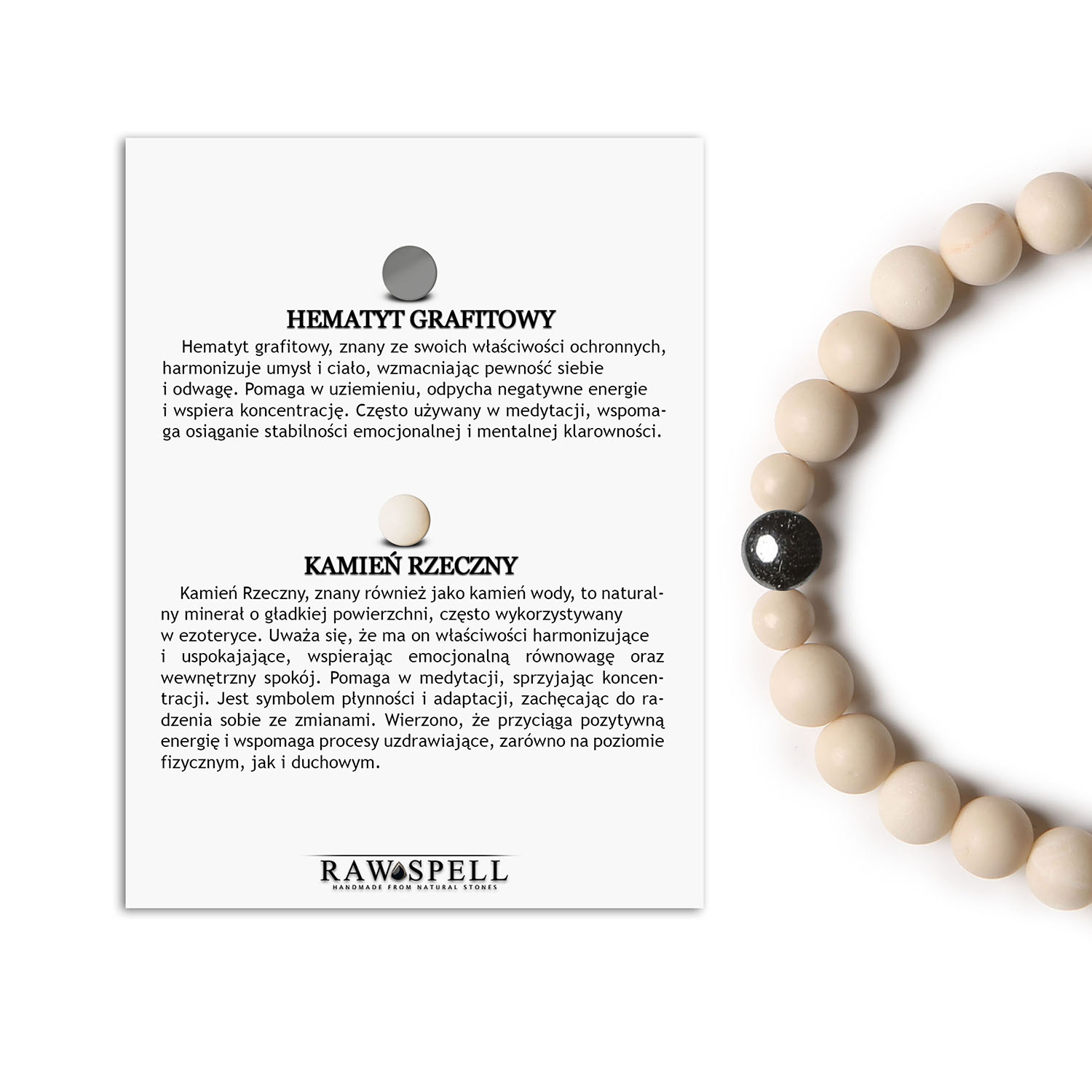 Elegancka bransoletka Binthe z Hematytu Grafitowego i Kamienia Rzecznego - Idealna dla Kobiet i Mężczyzn Elegancka bransoletka Binthe z grafitowego hematytu oraz kamienia rzecznego, idealna dla kobiet i mężczyzn.