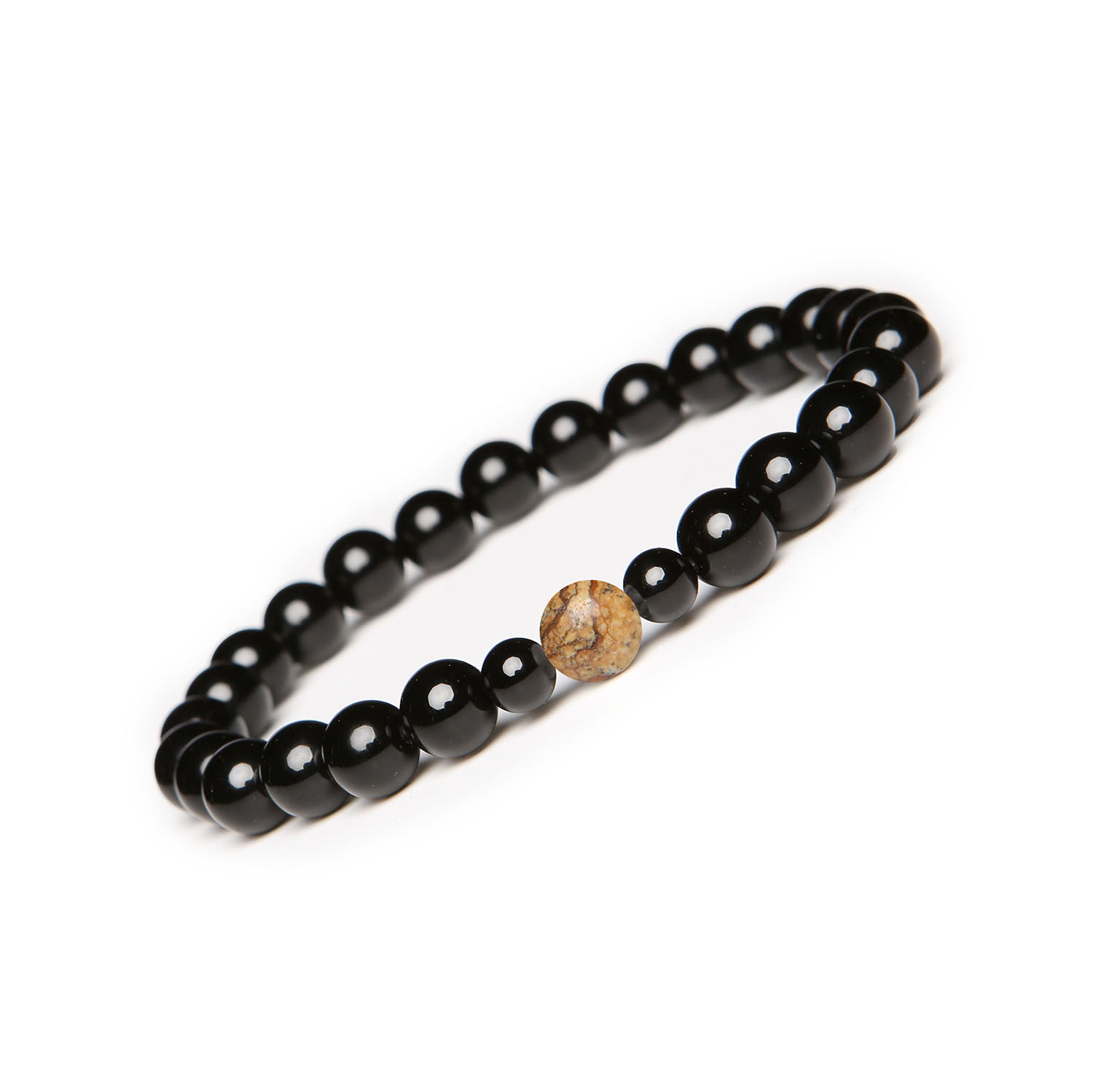 Elegancka bransoletka Binthe z Jaspisem Obrazkowym i Onyksem - dla kobiet i mężczyzn Stylowa bransoletka unisex z kolekcji Binthe, wykonana z jaspisu obrazkowego i onyksu, idealna na każdą okazję.