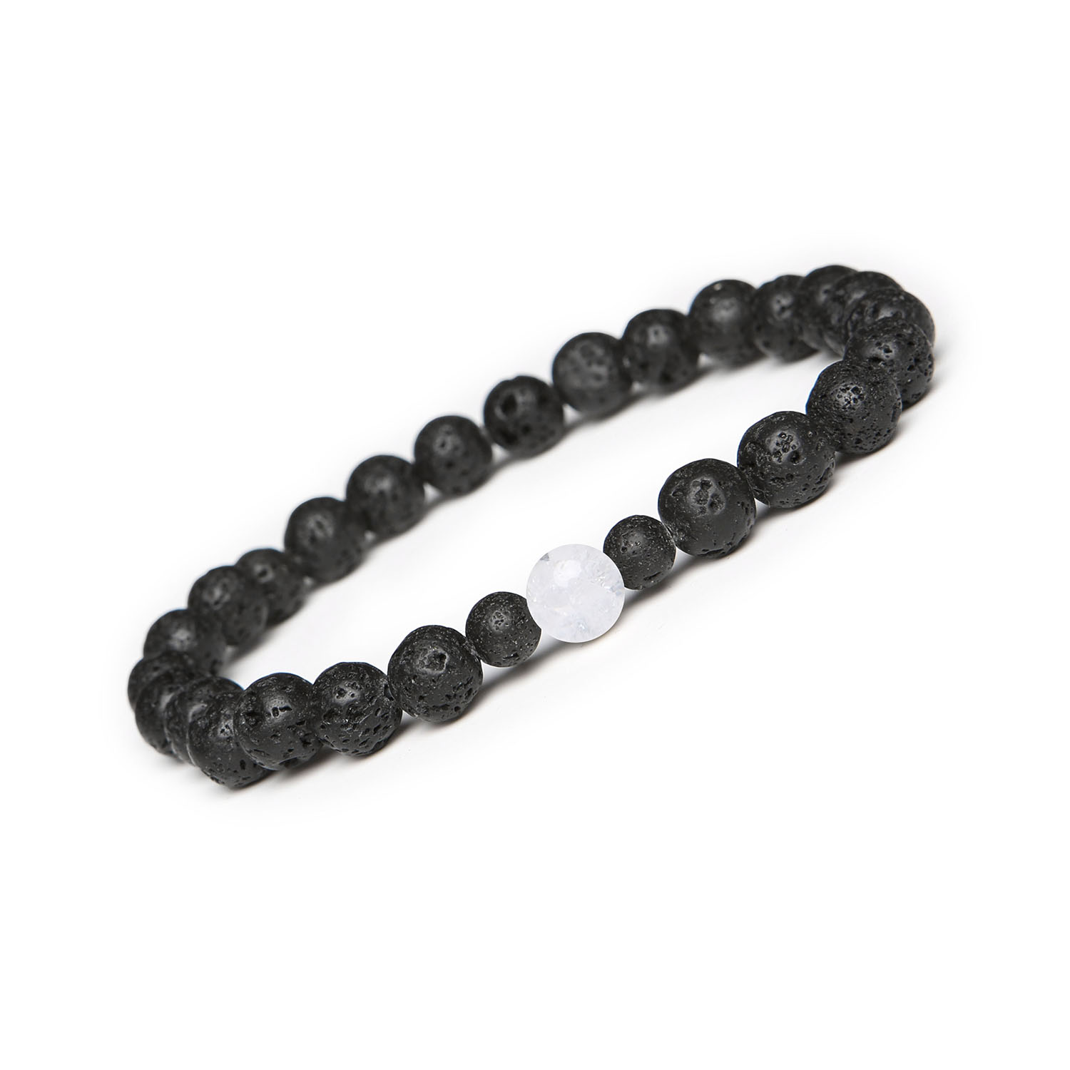 Elegancka bransoletka Binthe z Kryształem Górskim Lodowym i Wulkaniczną Lawą Uniwersalny design dla kobiet Elegancka bransoletka Binthe z Kryształem Górskim Lodowym i Lawą Wulkaniczną, dostępna zarówno dla kobiet, jak i mężczyzn.