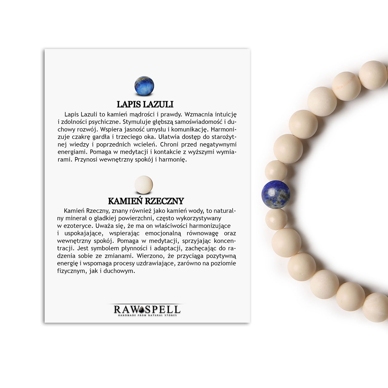 Elegancka bransoletka Binthe z Lapis Lazuli i Kamieniem Rzecznym - Damska i Męska Bransoletka z kolekcji Binthe, kamień rzeczny, lapis lazuli, męski: Bransoletka z kamieniem rzecznym w połączeniu z efektownymi strukturami lapis lazuli, idealna propozycja dla mężczyzn ze smakiem eksperymentowania z designerskimi detalami.