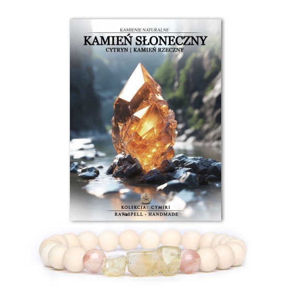 Elegancka bransoletka Cymiri z naturalnymi kamieniami: Kamień Słoneczny, Cytryn i Kamień Rzeczny, doskonała biżuteria unisex.