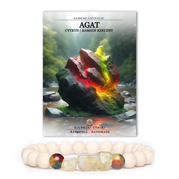 Bransoletka Cymiri z kamieni naturalnych: agat, cytryn, kamień rzeczny – stworzona z myślą o Mężczyznach i Kobietach.